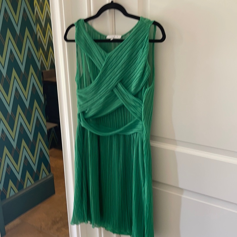 Sandro Reno Green Pleated Woven Dress 8 Medium